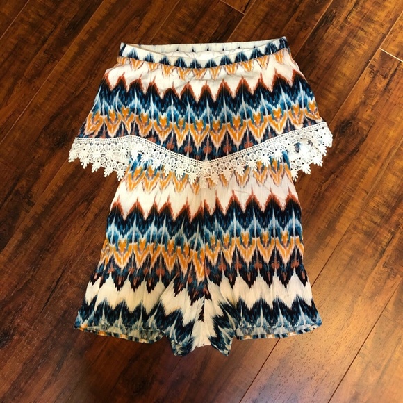 Vintage Aztec Eyelet Embroidered Summer Festival Shorts Jumpsuit Romper …